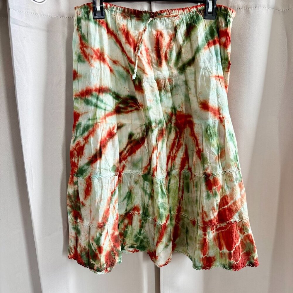 Kaaku Women Skirt One Size Tie Dye Tier Lace Festival Hippie Gauzy Beachy 17890x